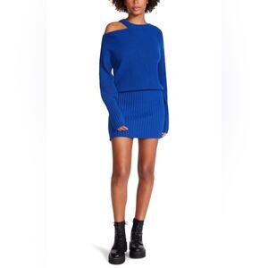 Steve Madden Blue Remi Crew Neck Cold Shoulder Long Sleeve Sweater Dress Size L